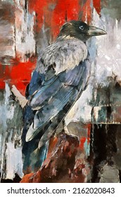 painting . Artistic abstract drawing of a Crow. artist canvas art animal painting collection for decoration and interior