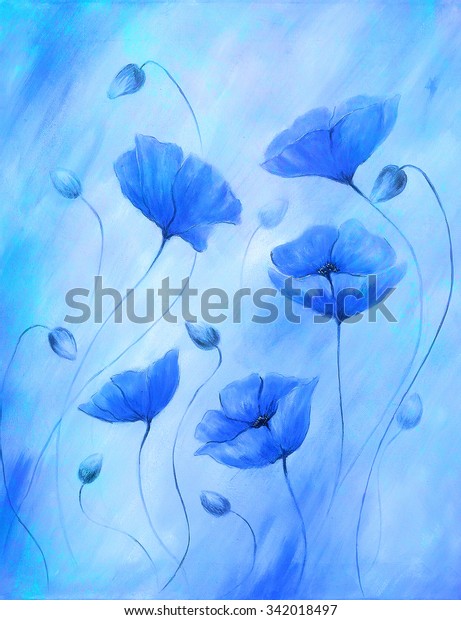 Painting Blue Poppy On Color Background Stock Illustration 342018497