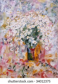 Painting, a bouquet of white daisies