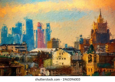 painting . Capital of Warsaw Cityscape in Spring by Artur Bojaki