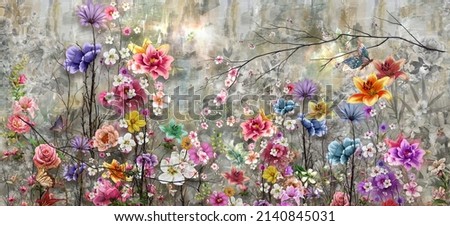 painting collection Modern abstract art colorful flowers  painting. Spring multicolored illustration Decoration for the interior.