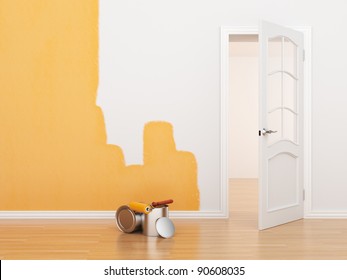 Painting of an empty room. Renovation house. 3D illustration