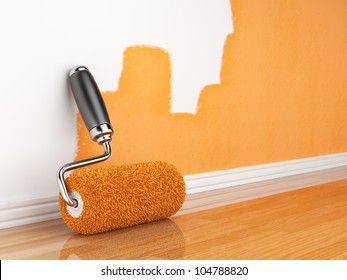 Malerei einer leeren Mauer. Renovierung des Hauses. 3D-Illustration