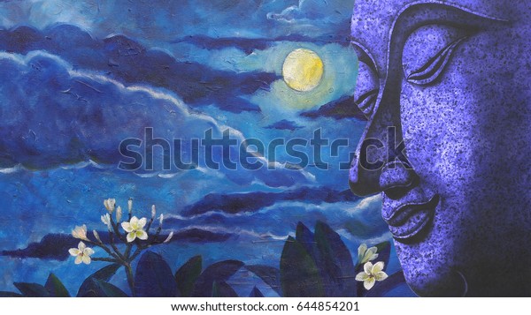 Painting Face Buddha Illustration Painting Moon Stock Illustration