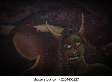     Painting Halloween  Oil Color Devil ,  Hell , Satan , Ghost                          