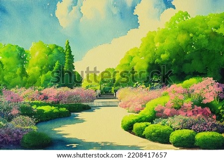 Painting of heaven garden,wedding setup watercolor trees