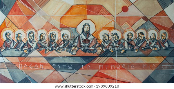 Wall Painting of Jesus Christ and disciples at Last supper