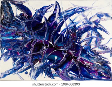 a painting made in fluid art technique, similar to a large blue monster with a bunch of tentacles