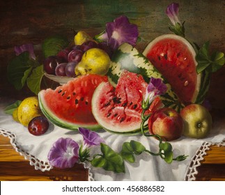 Painting oil Still Life and Watermelon