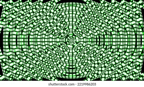 Painting On Sand Like Green Circle Lines Connecting Each Other Pattern On Creative Abstract Background With 3D Rendering Illustration For Energy, Frequency And Physics Concepts