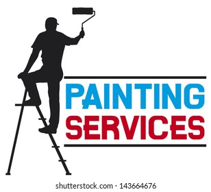 painting services design - illustration of a man painting the wall 