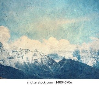 Painting With A Snow High Mountains Landscape