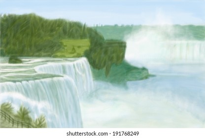 Painting Style Illustration Of Niagara Falls