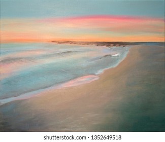 A Painting Of A Sunrise Over Lake Michigan