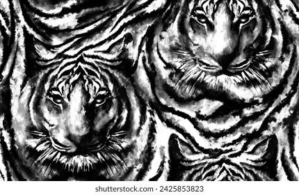 Painting tiger pattern. Leopard and zebra pattern design, illustration background, brown leopard and zebra design pattern. Textile print pattern.