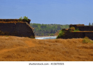 Painting Of Vijaydurg Fort In India.