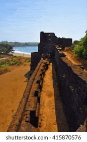 Painting Of Vijaydurg Fort In India.