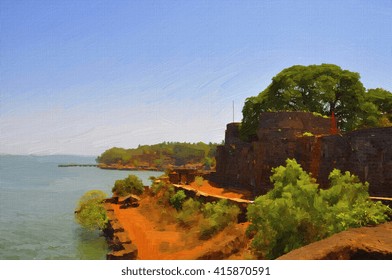 Painting Of Vijaydurg Fort In India.