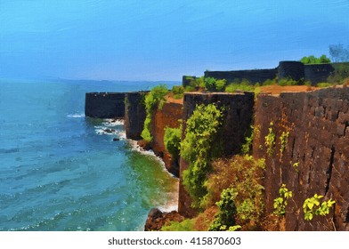 Painting Of Vijaydurg Fort In India.