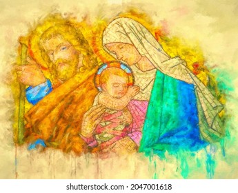 Painting . Virgin Mary And Baby Jesus