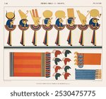 Paintings copied from the tomb of Ramses IV (Maimonides) (1835-1845) by Jean Francois Champollion (1790-1832). Vintage Egyptian art, Egypt drawing illustration, old Egyptian painting, Egypt art print.