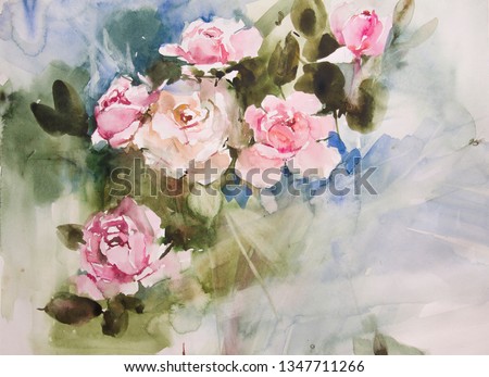 Paintings in watercolor depicting flowers. Can be used for interior design, country home, bedrooms, hall, bathroom, kitchen. As well as illustration for books, magazines, web sites