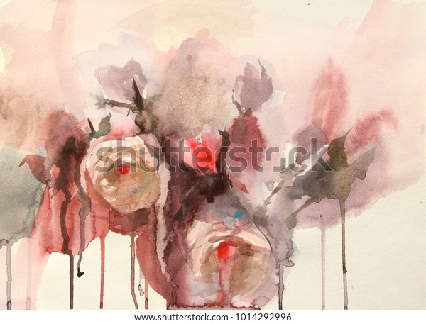 Paintings Watercolor Depicting Flowers Vases Fruit Stock