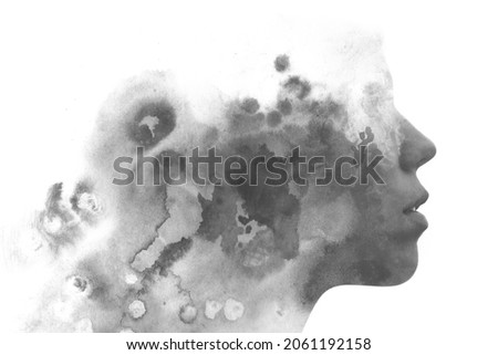 Paintography. Artistic composition created by combining ink painting with a portrait