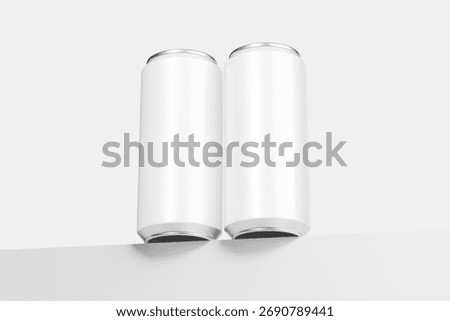 Pair of beverage cans presented side by side, featuring customizable template designs on a clean, bright studio background