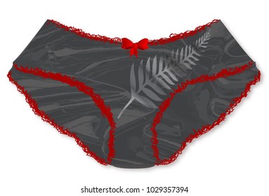 A Pair Of Black Ladies Undies With Red Lace Edge And The Silver Fern Icon