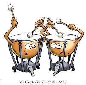 A Pair Of Cartoon  Timpani Drums