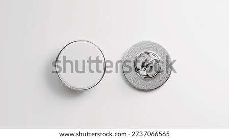 Pair of enamel pin. Empty enamel pin mockup - Blank round white steel lapel badge mock up