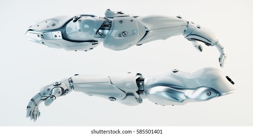 Pair of futuristic athletic robotic arms, 3d rendering
