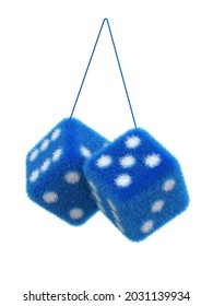 Pair of fuzzy dices for cars on white background 3d rendering