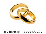 A pair of golden wedding rings. 3D render isolated on white background