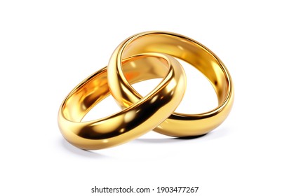 A pair of golden wedding rings. 3D render isolated on white background - Powered by Shutterstock