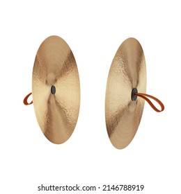 Pair Of Musical Instrument Cymbals on a white background. 3d Rendering 