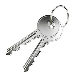 Pair Of Nickel Door Keys Isolated On White Background