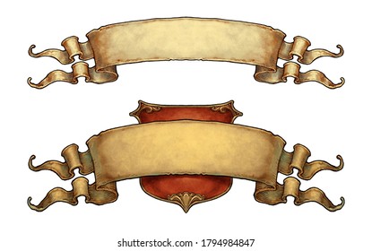 Pair Old Scroll Banners Digital Illustration Stock Illustration 1794984847