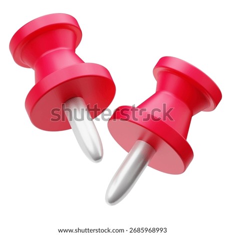 Pair of red push pins 3D, perfect for reminders, office design, and notes. stylized 3D icon illustration