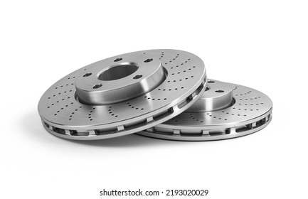 Pair of Two Brake Disc isolated on white. 3d rendering