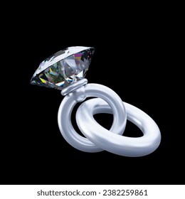 Pair of wedding rings with a diamond, a couple wedding diamond ring. 3d rendering illustration. Engagement, marriage proposal, wedding, Valentines Day symbol, romantic - Powered by Shutterstock