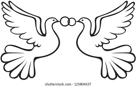 Pair Wedding White Doves Wedding Rings Stock Illustration 125804537 ...