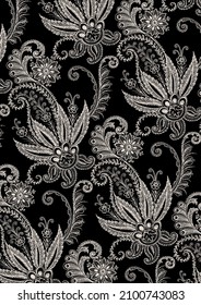 Paisley Pattern Is An Ornamental Textile Design Using  A Teardrop Shaped Elegant Motif With A Curved Upper End. For Fashion Fabric