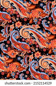 Paisley Pattern Is An Ornamental Textile Design Using A Teardrop Shaped Elegant Motif With A Curved Upper End. For Fashion Fabric