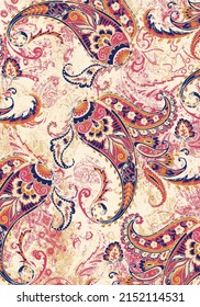 Paisley Pattern Is An Ornamental Textile Design Using A Teardrop Shaped Elegant Motif With A Curved Upper End. For Fashion Fabric