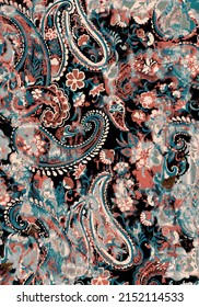 Paisley Pattern Is An Ornamental Textile Design Using A Teardrop Shaped Elegant Motif With A Curved Upper End. For Fashion Fabric