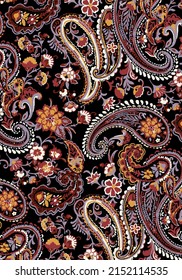 Paisley Pattern Is An Ornamental Textile Design Using A Teardrop Shaped Elegant Motif With A Curved Upper End. For Fashion Fabric