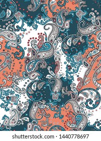 Paisley  Seamless Pattern. Textile Bohemian Print. Batik Painting. Vintage