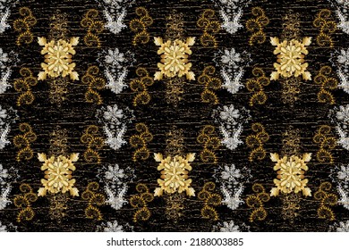 Paisley watercolor floral pattern tile with flowers, flores, leaves. Oriental traditional hand painted seamless border for design. Abstract background. Illustration in black, yellow and brown colors.